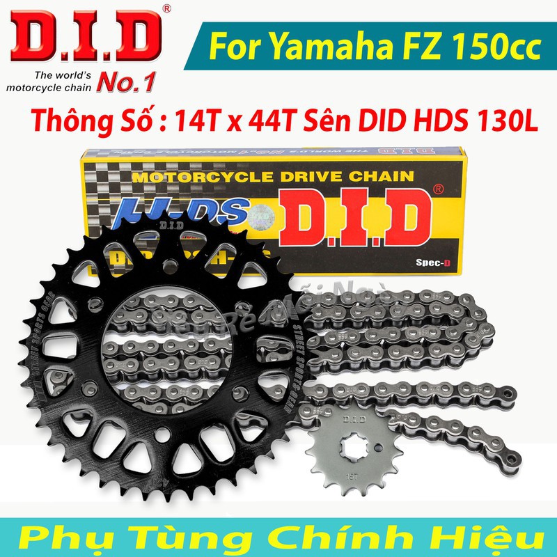 Bộ Nhông sên dĩa DID Yamaha FZ, Exciter 150cc Sên đen 130L 10ly Thái Lan 14T x 44T