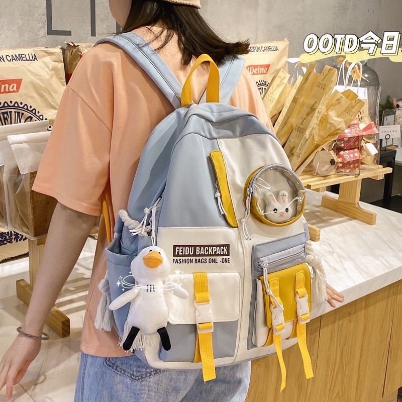 Balo ulzzang hàn quốc phối màu Feidu Backpack