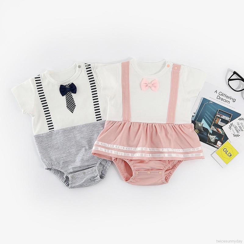 Bộ áo liền quần ngắn tay đính nơ đáng yêu cho bé trai