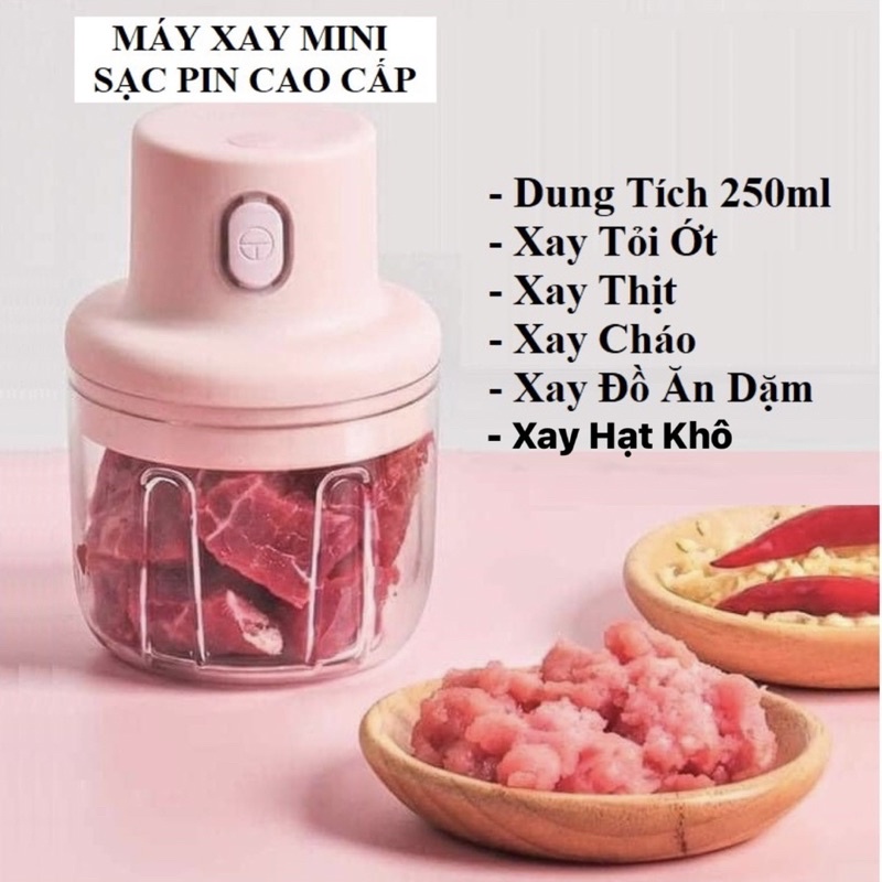 Máy Xay Mini Cầm Tay Xay Tỏi, Ớt, Rau Củ Quả, Thịt Đa Năng Sạc Pin Siêu Tiện Lợi
