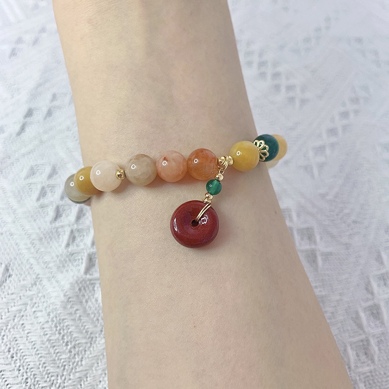 [Hàng Mới Về] Vòng Tay Hạt Đá Mã Não Lụa Vàng Đơn Giản An Toàn Khóa Cài An Toàn