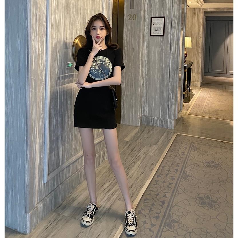 BH Đầm Lửng Tay Ngắn In Họa Tiết Độc Đáo Thời Trang Cho Nữ