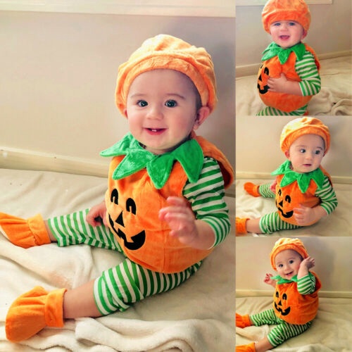 Set hóa trang 3 món gồm áo sát nách dáng phồng + mũ bí ngô + giày phong cách halloween dễ thương đáng yêu cho bé