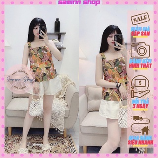 Set áo hoa vàng mix quần sooc SAMINN, set đồ nữ cá tính đi chơi sang chảnh ulzzang, bộ đồ nữ mùa hè mặc nhà đẹp rẻ SS1