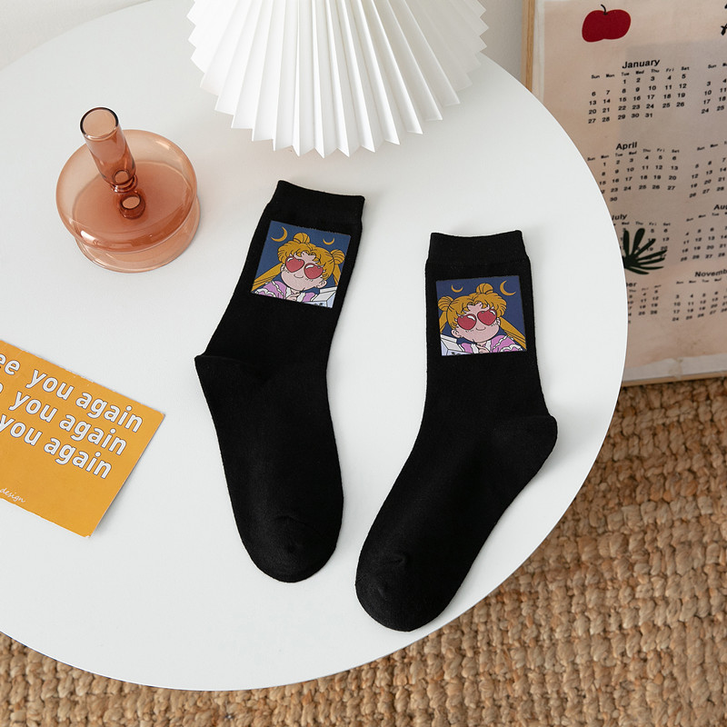 Tất cotton in hình thủy thủ mặt trăng xinh xắn sáng tạo cho nữ