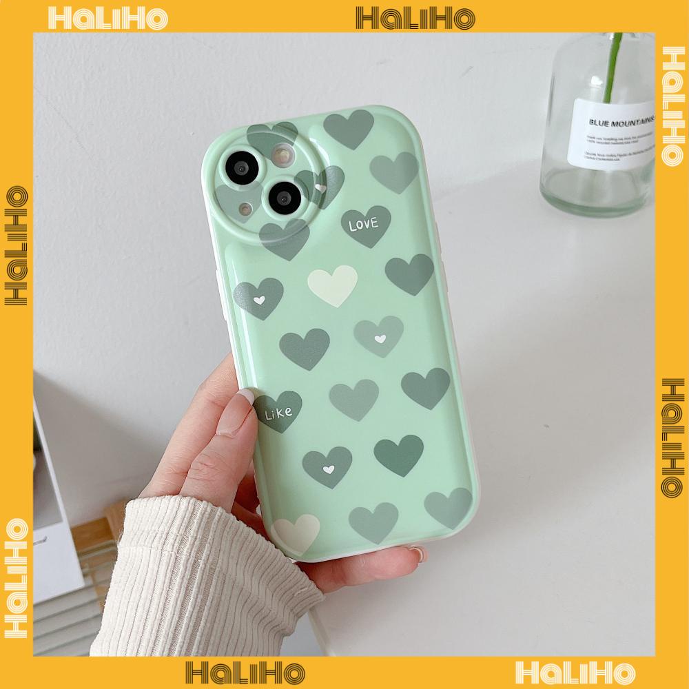 iPhone Case TPU Silicone Soft Case Airbag Shockproof Protection Camera Green Heart Compatible For iPhone 11 Pro Max 13 Pro Max 12 Pro Max 7Plus xr XS Max