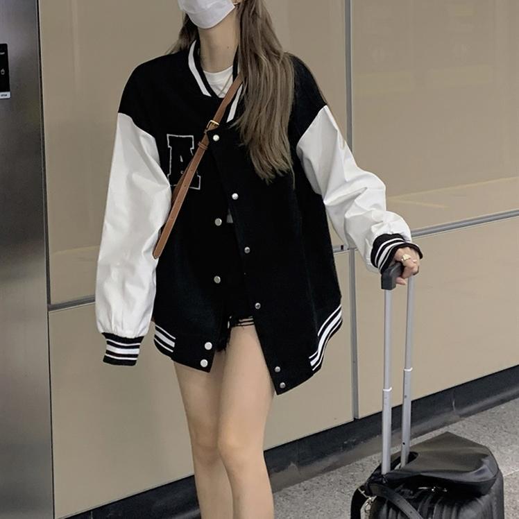 COZOK Áo khoác bóng chày nữ màu sắc retro