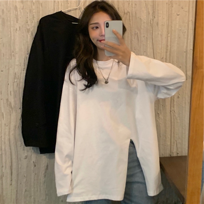 NRVP Áo thun tay dài cổ tròn phong cách thời trang Hàn Quốc 2021