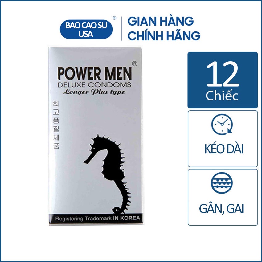 Bao cao su cao cấp Power Men Longer Plus cá ngựa hộp 12 chiếc