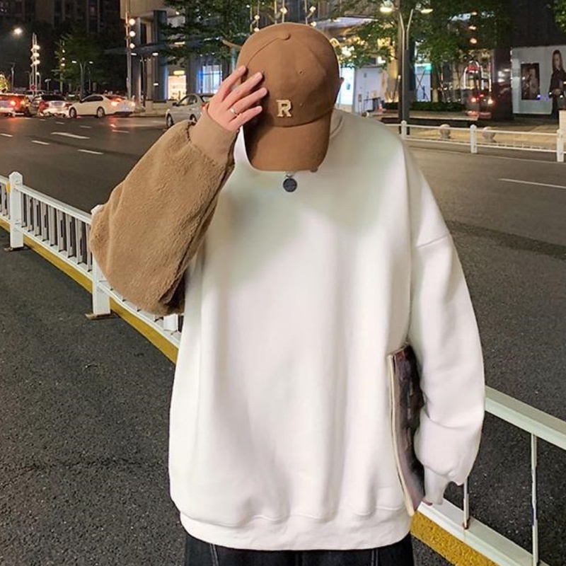 Áo Thun Tay Dài Dáng Rộng Thêu Hình Gấu Phối Màu Dễ Thương Thời Trang Cho Nam Và Nữ