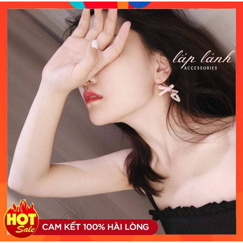 [Có sẵn] BÔNG TAI/ KHUYÊN TAI ĐÍNH NGỌC TRÁI TIM THẮT NƠ PHONG CÁCH SANG CHẢNH BT34