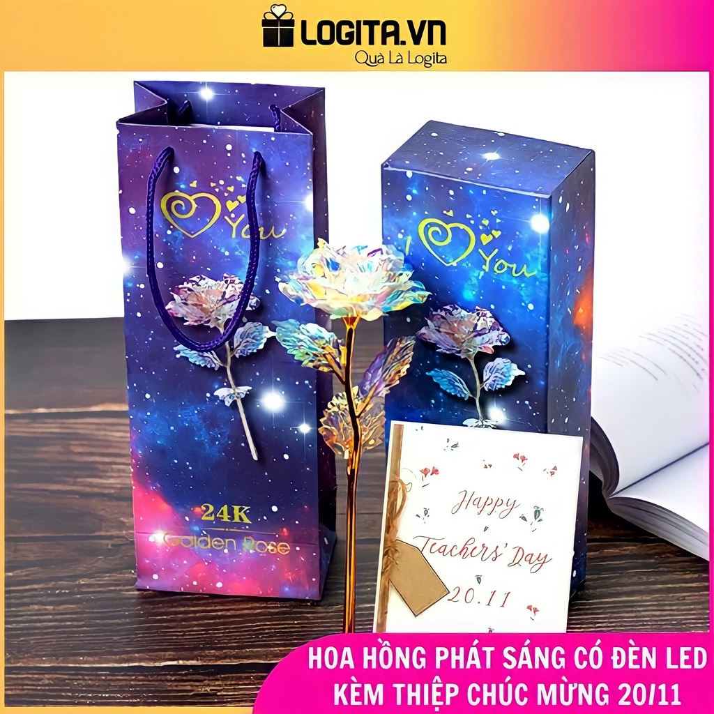 Quà 20/11 Tặng Cô Giáo Ý Nghĩa - Hoa Hồng Galaxy Phát Sáng Đèn Led Kèm Thiệp Chúc Mừng Ngày Nhà Giáo Việt Nam - LOGITA