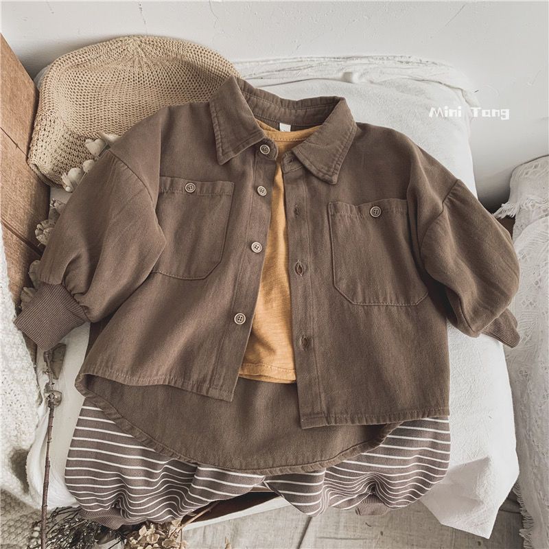 Áo Sơ Mi Cotton Màu Trơn Phong Cách Hàn Quốc Thời Trang Mới Cho Bé Trai Và Gái