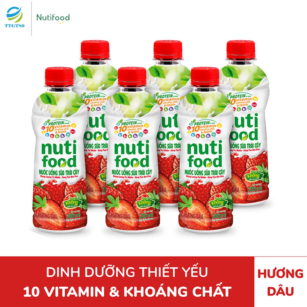 Combo 06 Chai Nước Uống Sữa Trái Cây Hương Cam/ Dâu/ Chanh Dây NUTIFOOD 300mL - YOOSOO MALL