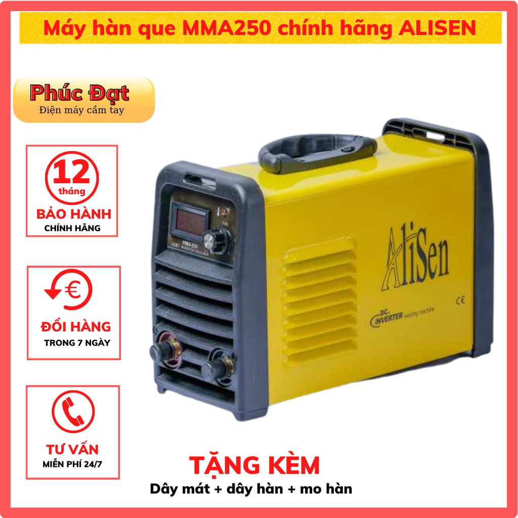 Máy hàn điện tử, máy hàn que 3ly2, hàn hồ quang chuyên dụng chính hãng Alisen MMA250, máy hàn công trình, bảo hành 1 năm