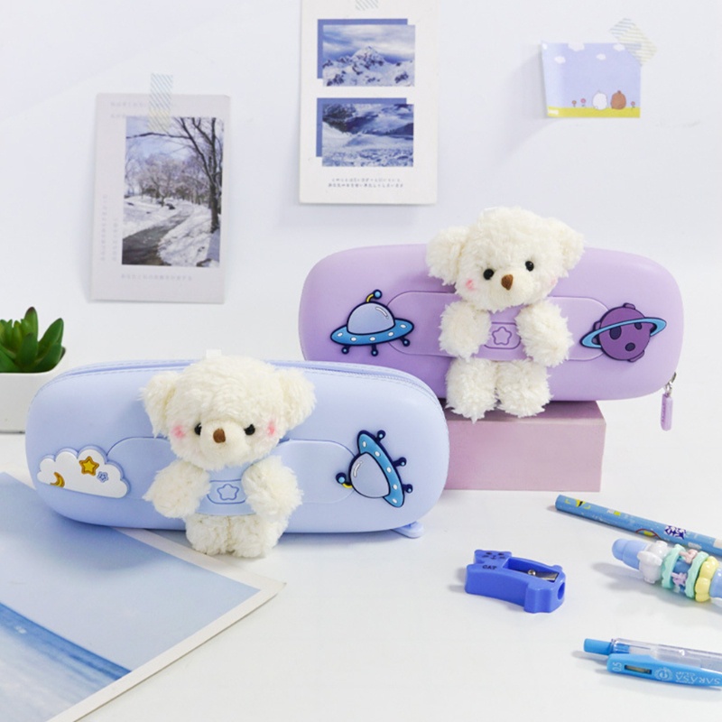 Bóp Viết Silicon Có Khóa Kéo Hình Gấu Bông Dễ Thương