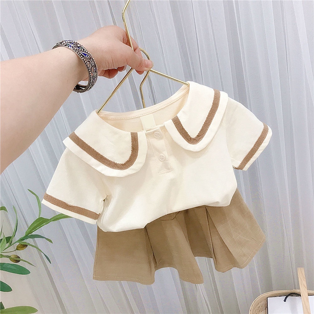 Set Áo Thun Tay Ngắn + Chân Váy Xếp Ly Mùa Hè Hàn Quốc Mới 2023 Cho Bé Gái