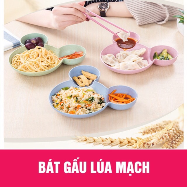 Bát ăn dặm lúa mạch hình Mickey kèm thìa dĩa (set nơ)