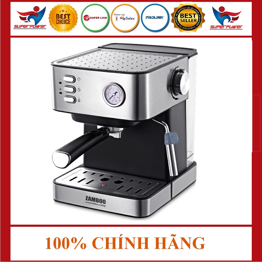 Tặng quà Máy pha cà phê Espresso Zamboo ZB-93CF (15 bar /850W/Sấy cốc, đánh sữa) Tặng kèm 500gram Superpower Coffee