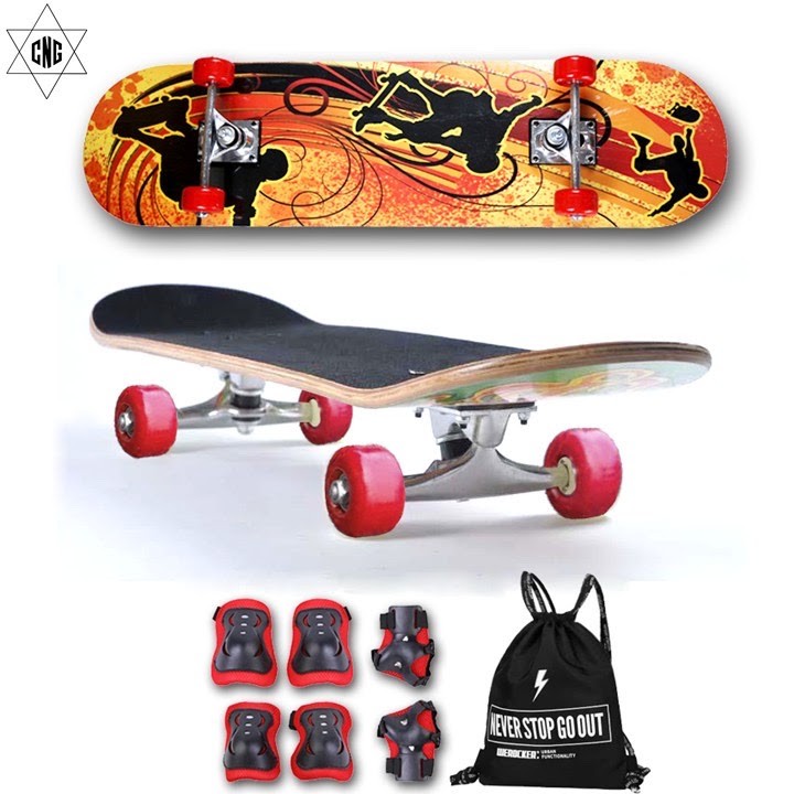 Bộ ván trượt mặt nhám + Bộ bảo hộ + Balo túi rút