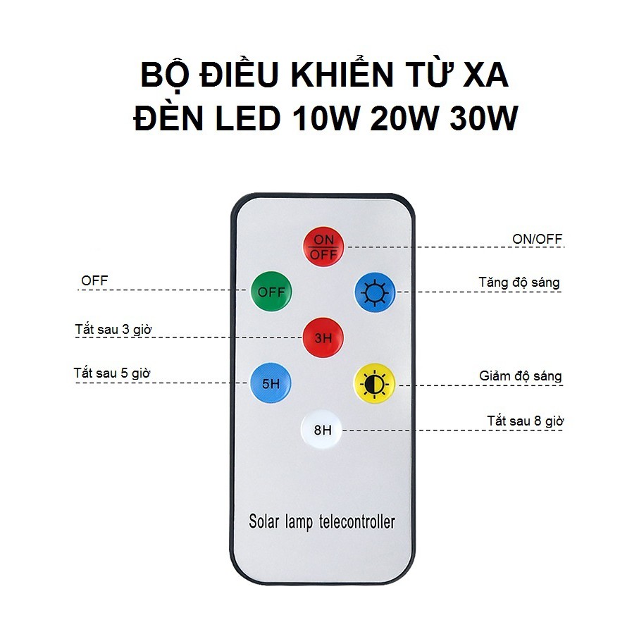 Đèn LED Năng Lượng Mặt Trời Điều Khiển Từ Xa Siêu Sáng IP 65 30W