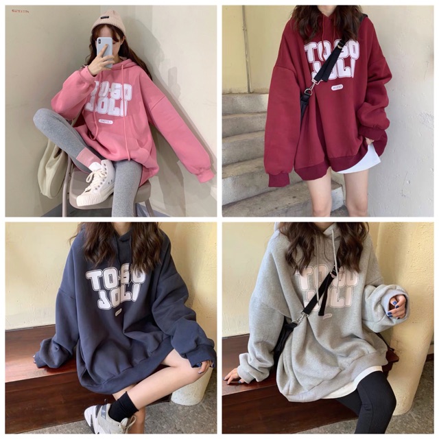 Áo hoodie vải nỉ lót bông dày dặn in Joli