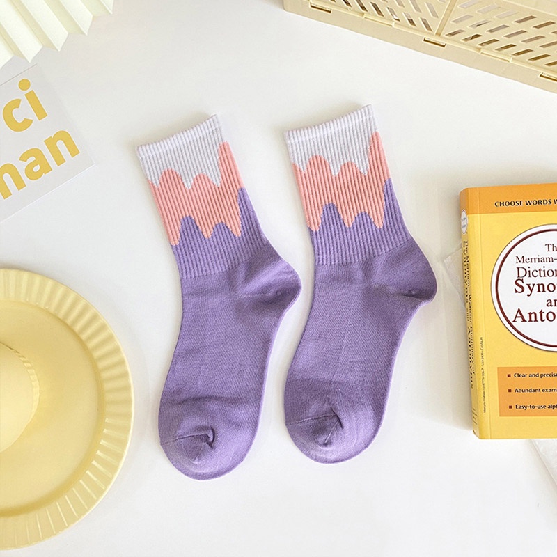 Vớ cotton cổ trung in họa tiết hoạt hình phong cách Nhật Bản