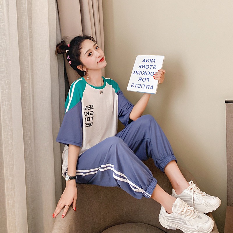 Set Quần Dài Và Áo Thun Tay Ngắn Thời Trang Phong Cách Hàn Quốc Cho Nữ