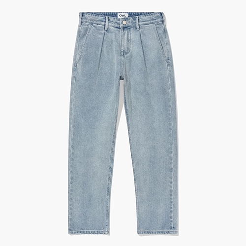 OWL BRAND® PLEATED RELAX JEANS - Quần jeans dài xếp ly ống rộng / Xanh