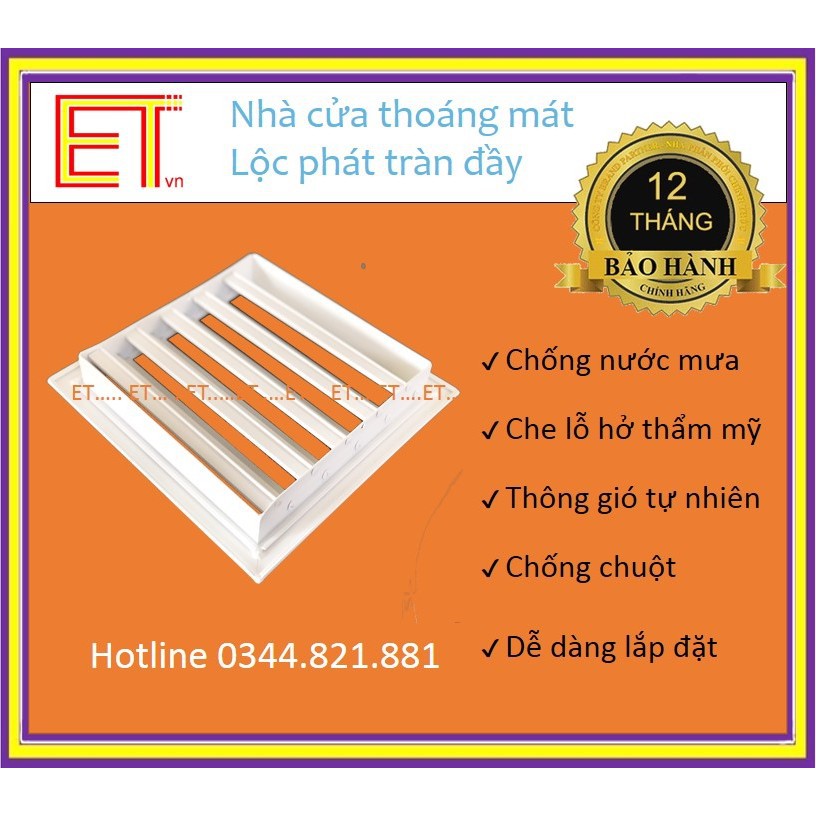 Chớp ô thoáng cửa CHOP-250 CHỐNG HẮT MƯA đa năng, nhôm bảo hành 12T Chớp cho quạt thông gió, lỗ thoáng, lam gió 25x25cm