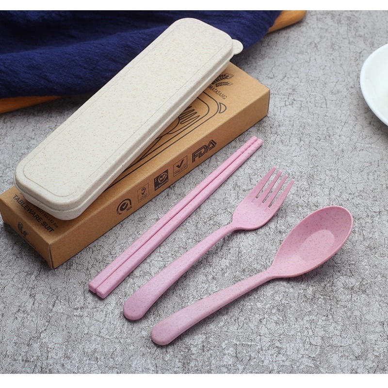 Bộ muỗng nĩa lúa mạch kèm hộp đựng 【】