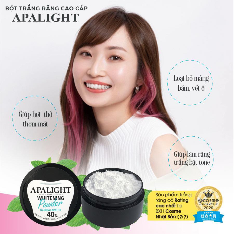 Bột làm trắng răng thơm miệng Apalight Nhật Bản, làm trắng loại bỏ mảng bám vết ố, ngừa hôi miệng và sâu răng 26gr