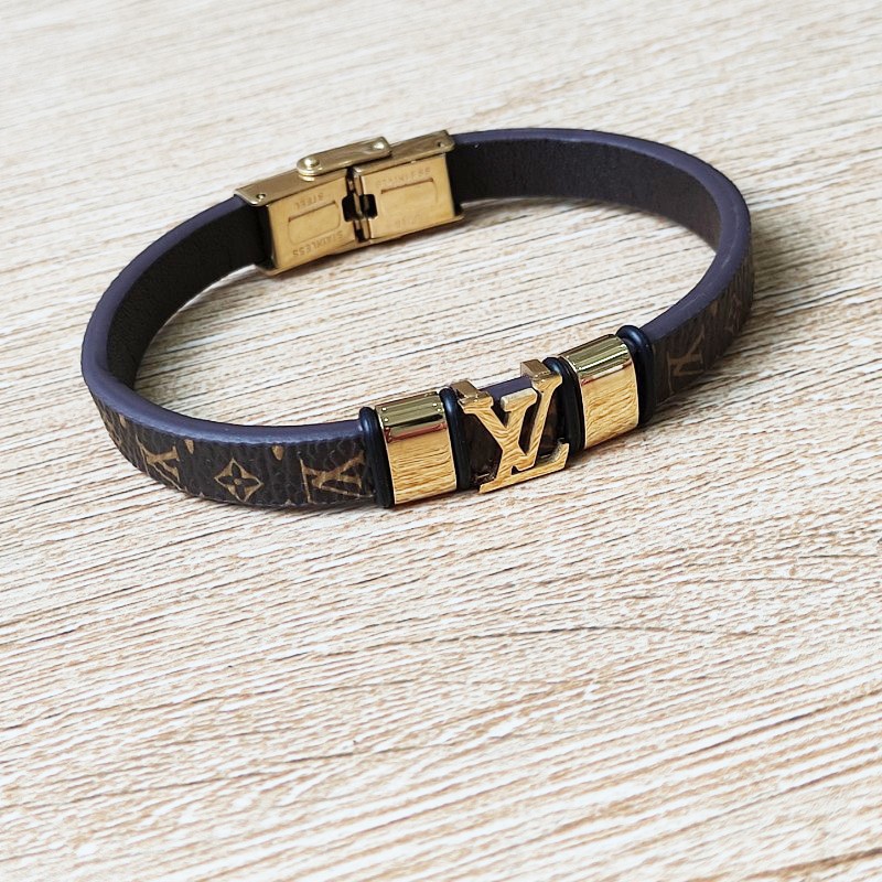 Vòng Tay Nam Dây Da Thép Titan Ko Han Rỉ TT 3728