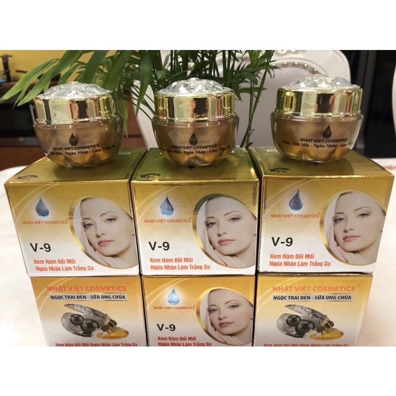 KEM NÁM ĐỒI MỒI NGỪA NHĂN LÀM TRẮNG DA NG ỌC TRAI ĐEN SỮA ONG CHÚA V9 NHẬT VIỆT COSMETICS 16G