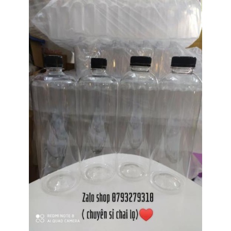 [Kho sỉ]  Combo 10 chai nhựa 1 lít cổ rộng dày dặn trong suốt kèm nắp