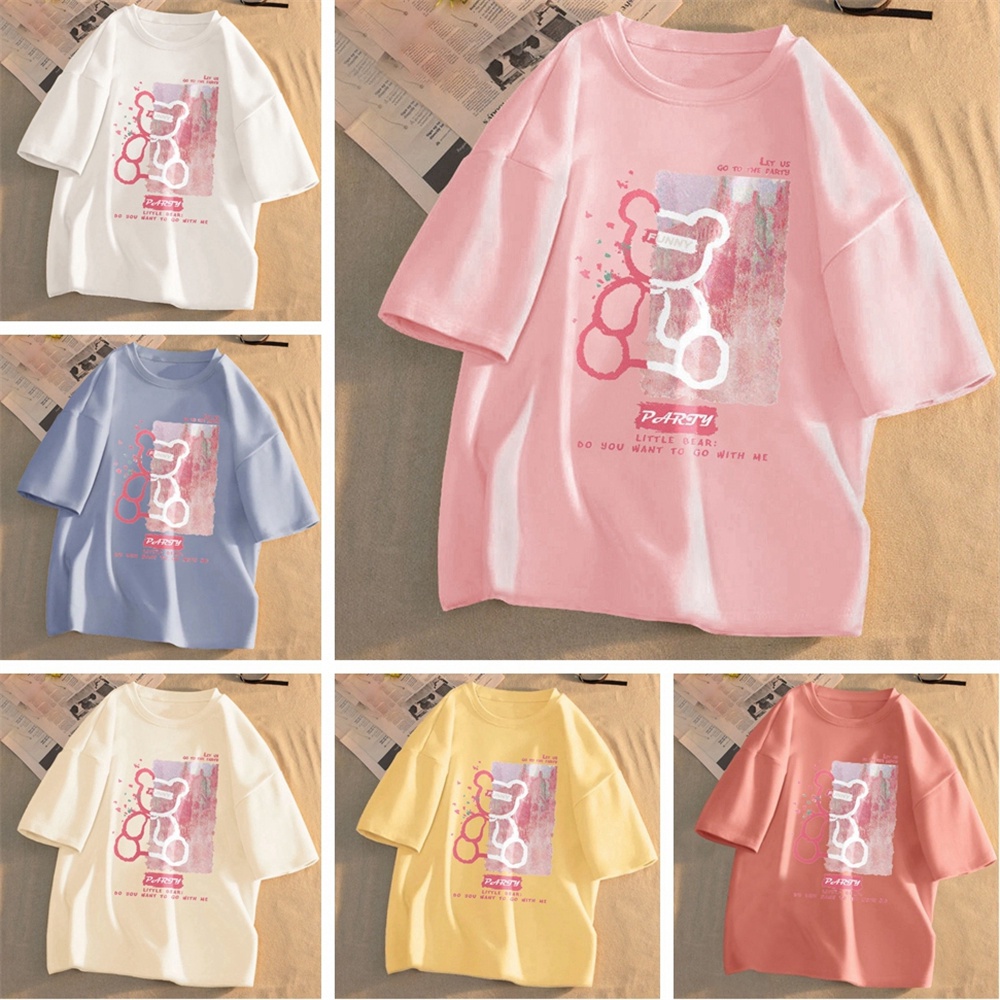 Áo Thun Thể Thao Mùa Hè Tay Ngắn Chất Liệu Polyester In Họa Tiết Gấu Phong Cách Đường Phố Hàn Quốc Chất Lượng Cao