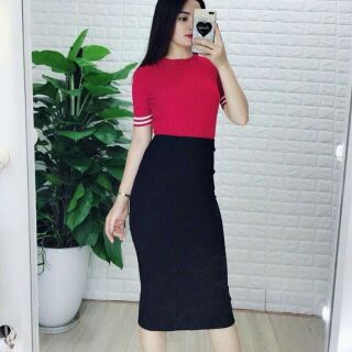Chân váy bút chì dáng dài midi chất umi Hàn