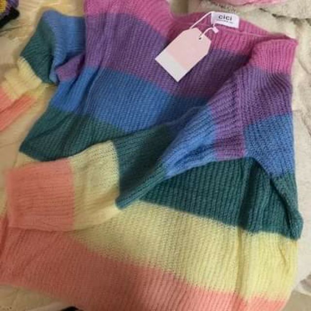 Áo len nữ cầu vồng mỏng dài tay ulzzang | BigBuy360 - bigbuy360.vn