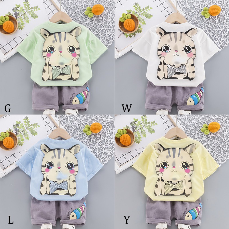 Set áo thun ngắn tay cổ tròn + quần short đáng yêu cho bé trai