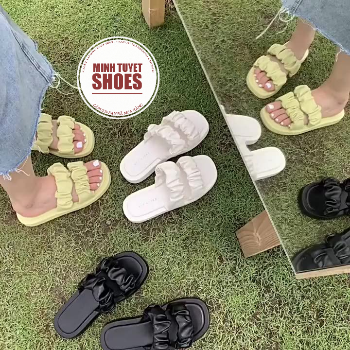 dép nữ đế bằng minhtuyetshoes quai ngang chéo nhún bèo đế bánh mì dày mẫu mới bền đẹp giá tốt