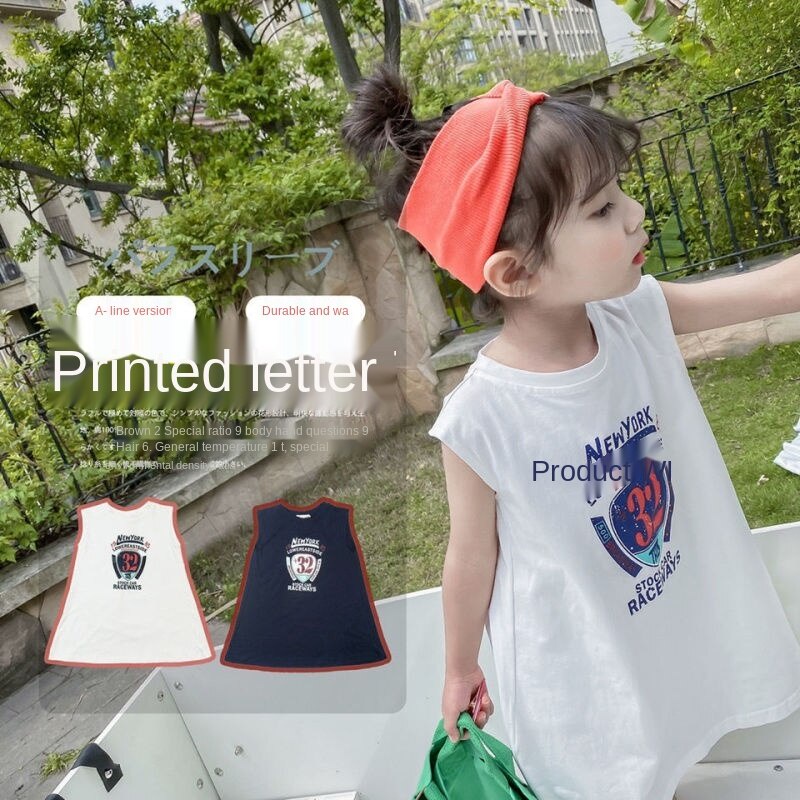 Đầm thun bằng cotton không tay thời trang mùa hè phong cách Hàn Quốc cho trẻ em