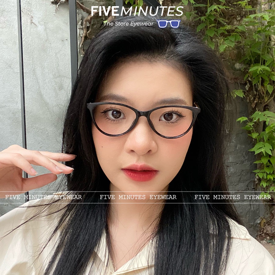 Gọng kính cận nữ, kính mắt mèo chất liêu nhựa Fiveminutes càng kim loại tăm 5029 dễ đeo