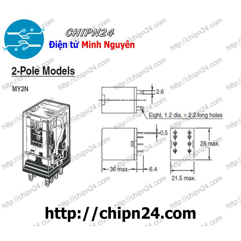 [1 CON] Relay kiếng 8 chân 5A 12VDC (MY2N MY2NJ MY2N-J HH52P)