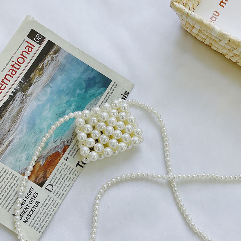 Túi đeo chéo mini đính ngọc trai giả thời trang dễ thương cho bé gái