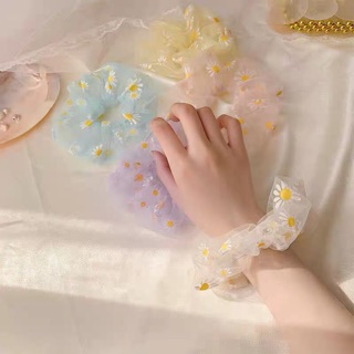 Dây buộc tóc scrunchies hoa cúc thêu