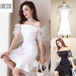 [HÌNH THẬT] Váy Đầm Xòe Cao Cấp DRESSIE Trễ Vai Thời Trang Dạo Phố Dự Tiệc - DX92 (Đen - Trắng)