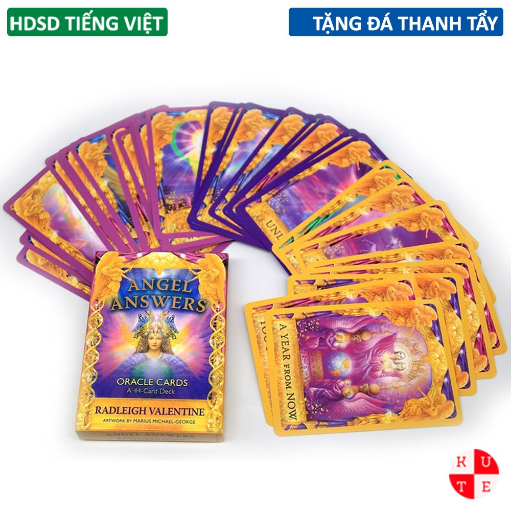 [Mã LIFE0503TOYS1 giảm 10% đơn 150k] Bài Oracle Angel Answers 44 Lá Bài Tặng Hướng Dẫn Tiếng Việt Và Đá Thanh Tẩy C91