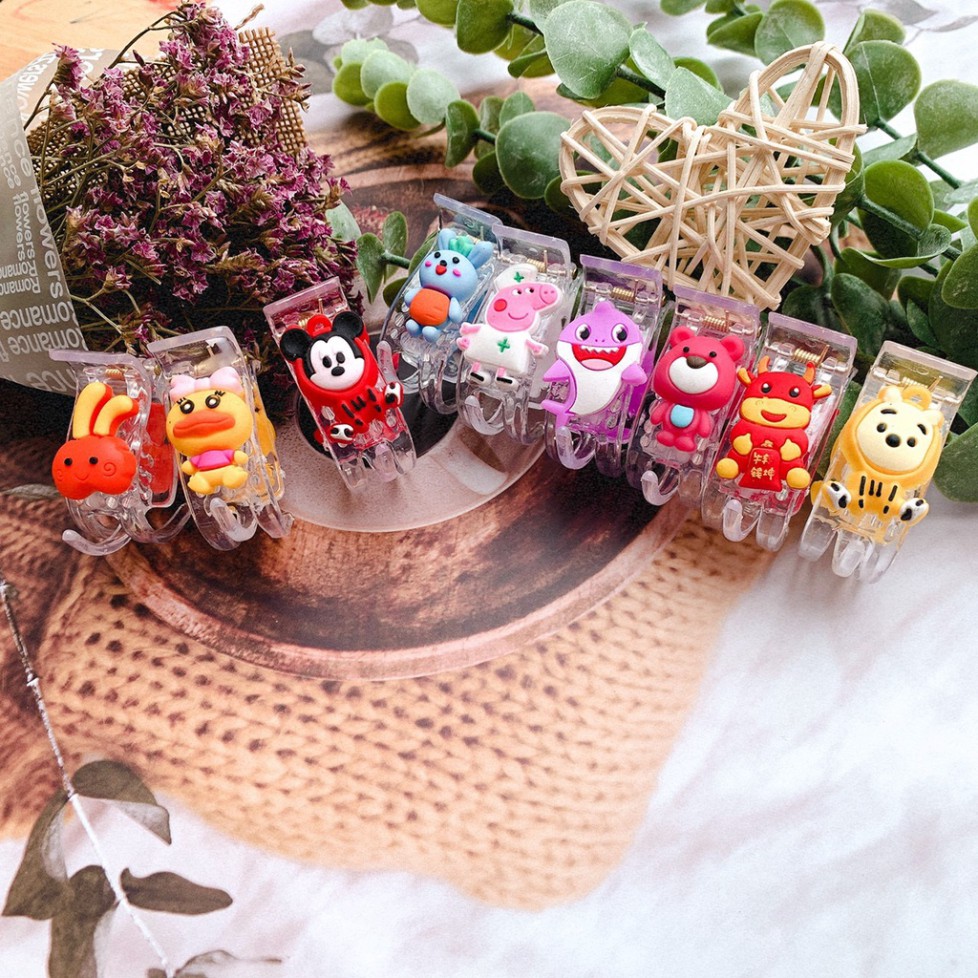 🍓Kẹp Càng Cua 3 Răng Nhựa Trong Suốt Chống Gãy Tốt Hình Thú Hoạt Hình Xinh Xắn Hot