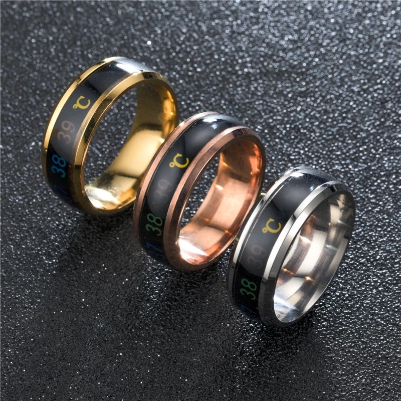 Nhẫn Thép Titan Cảm Biến Nhiệt Độ Sáng Tạo Thời Trang Có Màn Hình Hiển Thị Thời Gian Thực Dành Cho Nam Và Nữ