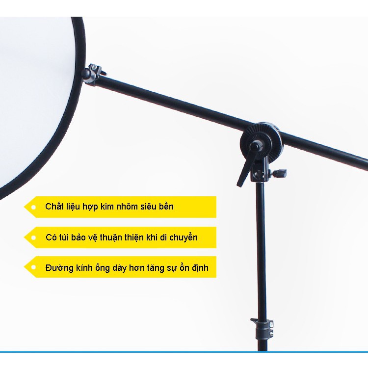 Combo bộ hắt sáng cho studio gồm chân cao 2m, tay treo 175cm tấm hắt sáng 80cm